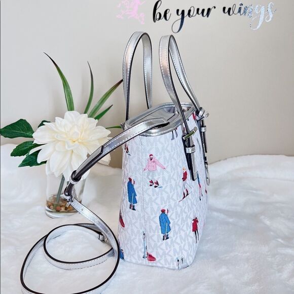 Michael Kors Jet Set Girls‎ Print White Signature XS Carryall Top Zip Tote Bag - Picture 2 of 6